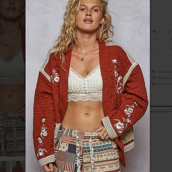 GiaJean Boutique Sweaters - Embroidered Open-Front Quilted Cardigan - Rust